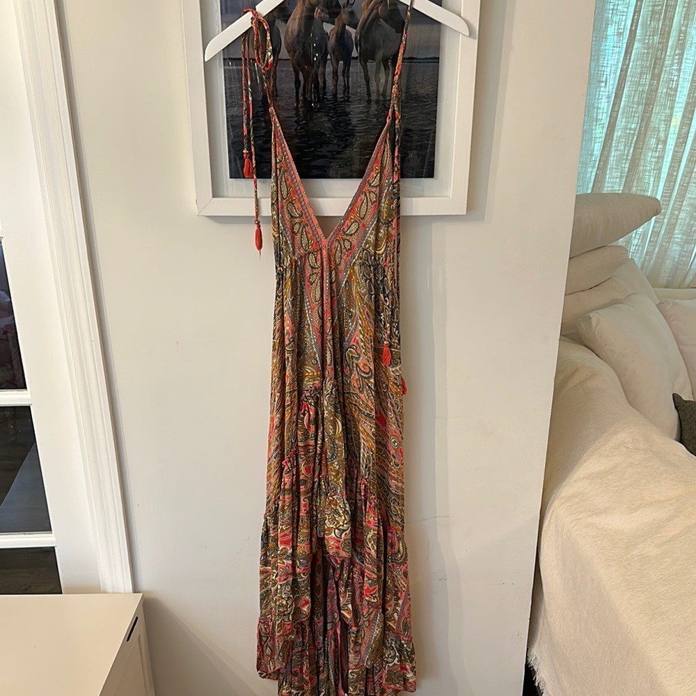 LARENETHNICS Red and Brown Spaghetti Strap Maxi Sundress